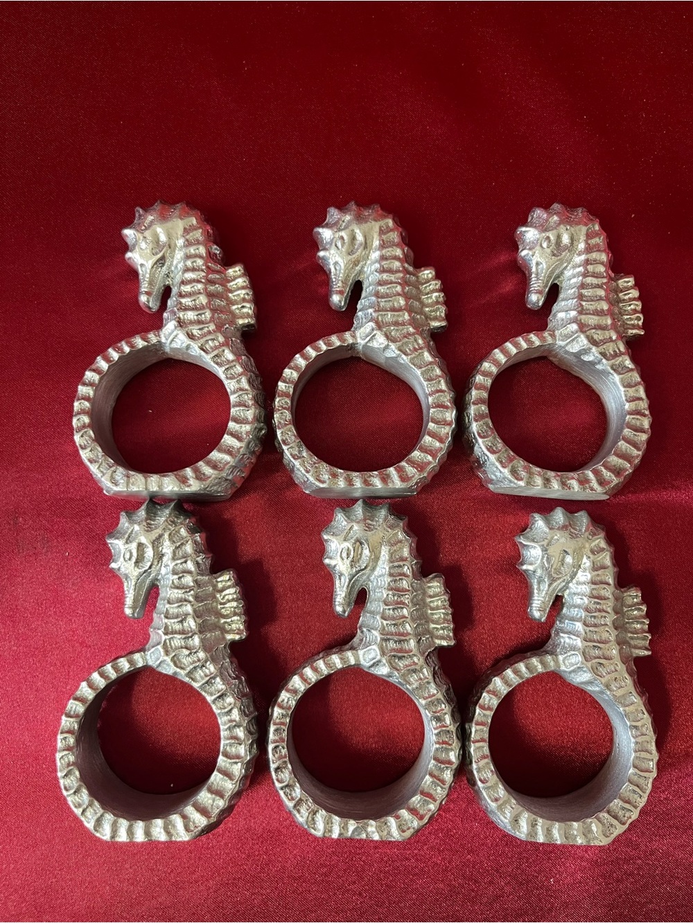 Silver Tone Seahorse Napkin Rings Set Of 6